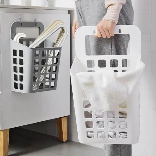 Plastic Handles Laundry Basket Storage Organizer Basket Wall Mounted Laundry Basket For Home Bathroom Laundry Room Dirty Clothes