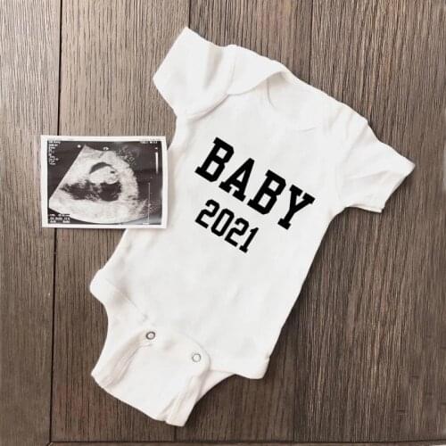 Cute Pregnancy Reveal Baby 2021 Print Baby Bodysuits Cotton Short Sleeve Newborn Baby Boys Girls Onesies Rompers Outfits
