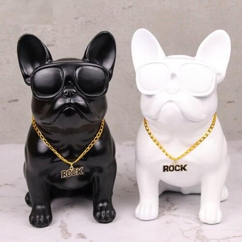 HOT GLASSES BULLDOG CREATIVE PERSONALITY FRENCH BULL DOG DOG RESIN DOG ORNAMENTS FIGURINE STATUE ARTIFICIAL BEST GIFT R542