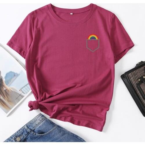 Rainbow Pocket LGBT Pride Woman T-Shirt Short Sleeve T-Shirts Summer Tops for Women Cotton Graphic Tee Female Shirt Clothes