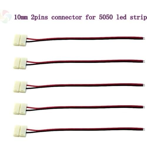 BSOD 2 Pins 10mm LED Strip Connectors with Wire 1 Head for 5050 Single Color LED Tape Easy to Install No Soldering