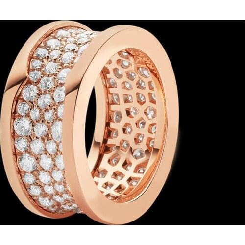 Creative Luxury Rose Gold Round Rings for Women White Zirconia Crystal Micro Paved Fashion Engagement Wedding Jewelry Party Gift