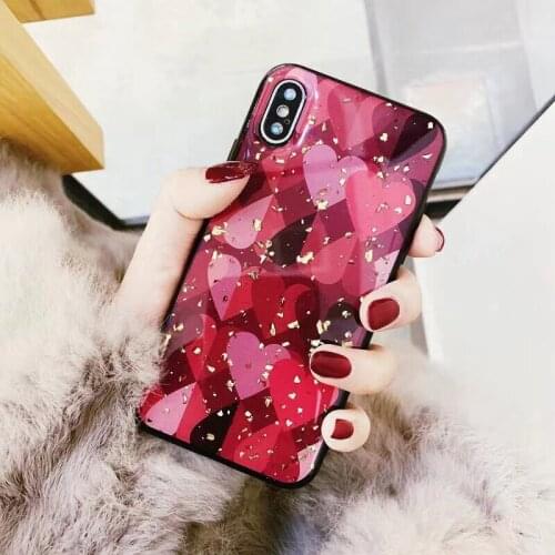 Luxury Red Love Heart Glitter Phone Case For iPhoneX Xs Xr Xsmax Gold Soft Cover Case for iphone 6s 6plus 7 8plus Case Capa