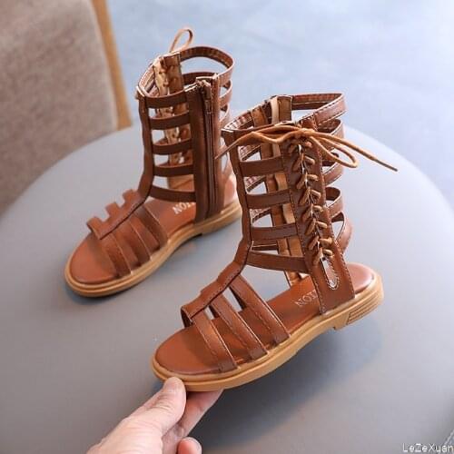 Girls Sandals 2021 Summer Kids Gladiator Sandals Boots Back Bow Roma Shoes Narrow Band Princess Shoes For Child Baby Black Begie