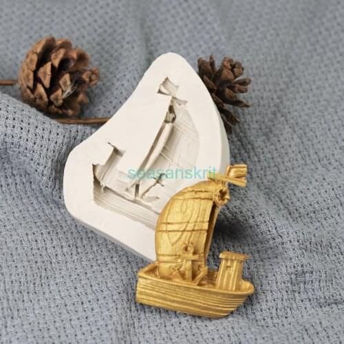 3D Sailboat Cake Border Silicone Mold Caribbean series Fondant Mold Ocean Chocolate Cake Decorating Tools Sailor Sailboat Cake