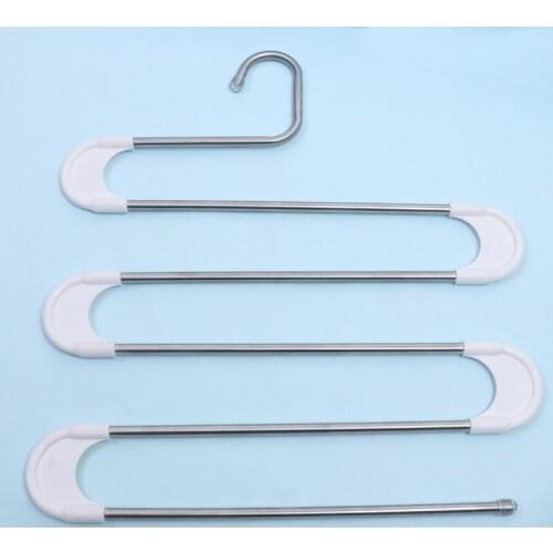 Stainless steel trousers rack Five-layer folding trousers rack S-type trousers hanger Hanger Multifunctional wardrobe storage
