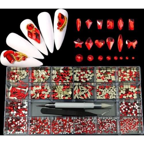 New Design 3500pcs/Set Mix Size And Color Nail Rhinestones Hotsale Glitter Flatback Gem Drop Heart Crystal For Diy