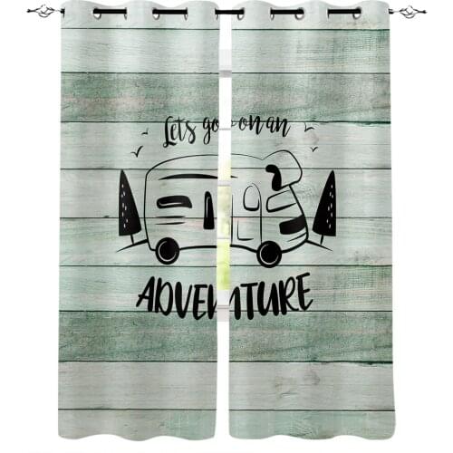 Retro Green Wood Grain Camper Van Blackout Curtains For Living Room Bedroom Printed Window Treatment Drapes Home Decor