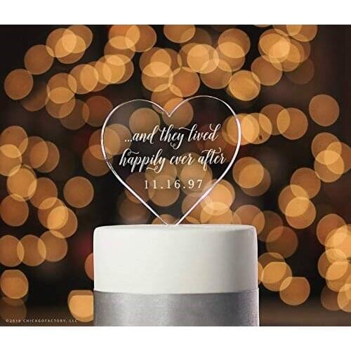 Modern Happily Ever After Cake Topper and They Lived Happily Ever After, Wedding Cake Topper with Date, Calligraphy Cake Topper