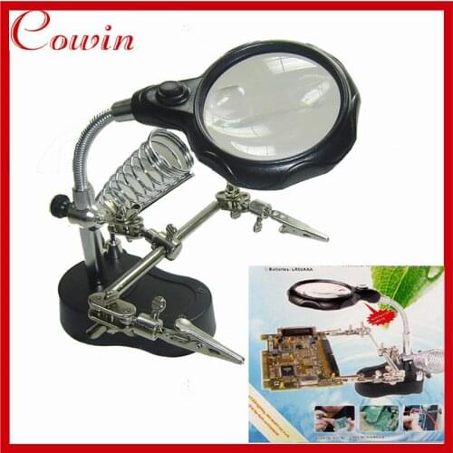 Free shipping Helping Hand Clip clamp Magnifying Soldering IRON jewelry STAND Lens LED glass Magnifier Vise Clip Tool