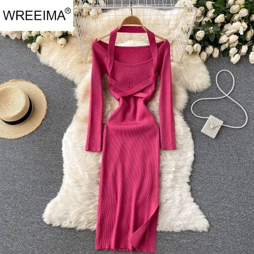 Модные вязаные платья WREEIMA China At AliExpress