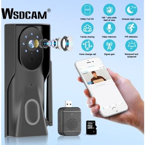 Wsdcam WiFi Video Doorbell 1080P HD Security Wireless Doorbell Camera Video Call Supports Voice Change Function Smart Life Chime