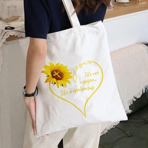 Aesthetic Harajuku Fashion Women Canvas Tote Bags Sunflower Printing Eco Bag Cartoon Bolsa De Compras Shopper Shoulder Bags