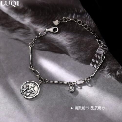 Fashion Womens S925 Retro Thai Silver Platinum Plated Pony Pendant Trendy Wild Bracelets 145