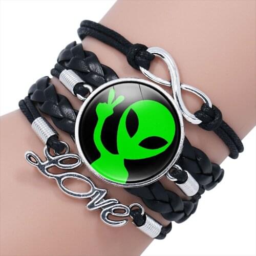 10PC Aliens Cute UFO ET Face Head Eye Emoticons Glass Cabochon Charm wrap bracelets & bangles for women men Jewelry
