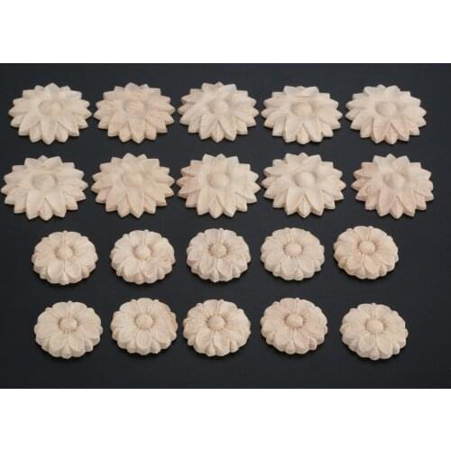 10pcs/set Floral Wood Carved Decal Round Mini Corner Frame Wall Furniture Woodcarving Figurines Crafts Home Decor Ornement 3/4cm