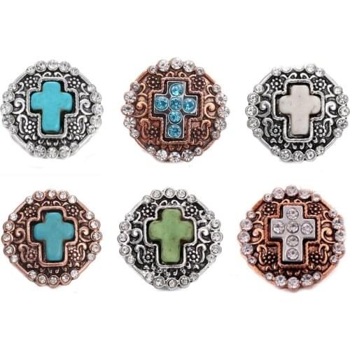 10pcs/lot Snap Button Jewelry Crystal Rhinestone Cross 18mm 20mm Metal Snap Jewelry Buttons Fit Snap Bracelet Bangle