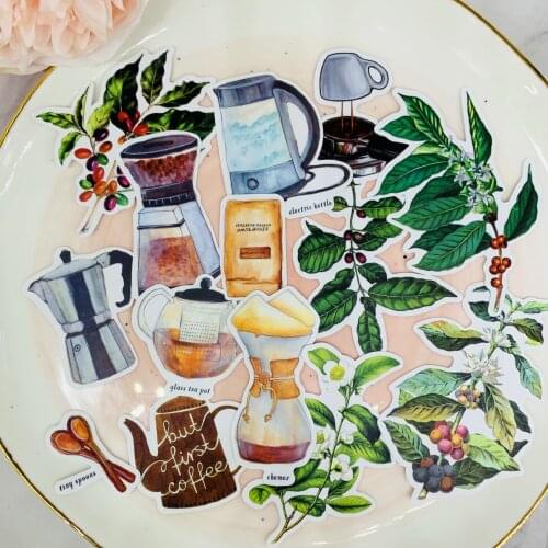 14PCS Coffee making vintage Scrapbooking stickers book Student kids toys Notebook label Decorative sticker paper Stationery