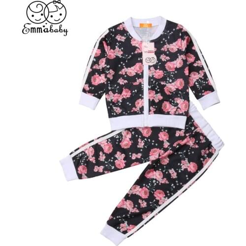 2Pcs Kids Baby Girl Clothes Sets Long Sleeve T-shirt Tops Pants Floral Cotton Cute Outfits Set Girls 2-7T