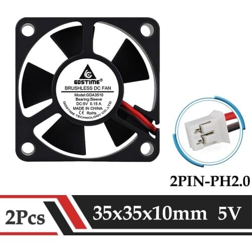 2Pcs Gdstime 35mm Audio Cooling Fan DC 5V 35MMx10MM Brushless Axial Laptop Cooler Fan 3510 3.5cm Micro Car Light Radiator