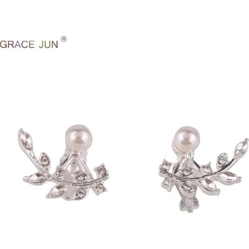 2018 New Design Simulated Pearl Rhinestone Leaf Style Clip on Earrings Non Piercing Elegant Cute Cuff Earrings No Hole Earrings