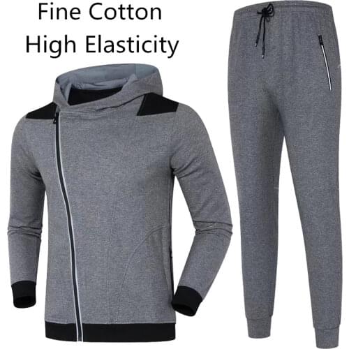 2019 High Elasticity Sports Men Running Training Pants Sport Set Cardigan Hooded Thicker Warm Running Suits Gym Sportwear