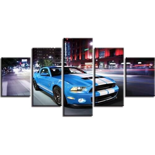 5 Panel Blue Sports Car Wall Art Modular Poster HD Printed Modern Canvas For Living Room Pictures Home Decor Painting Frame