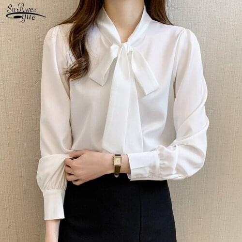 Long-sleeved Bow Splice Blouse Women Autumn Temperament Bright Silk Elegant Blouse Woman Button Slim V-neck Blouse Woman 16579