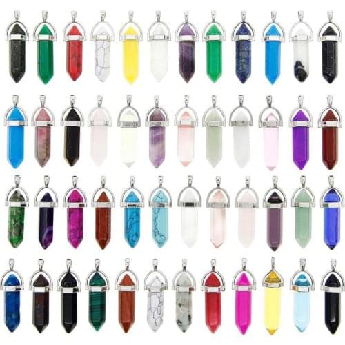 50pcs Bullet Shape Hexagonal Healing Pointed Chakra Beads Quartz Crystal Gemston Jewelry Accessories