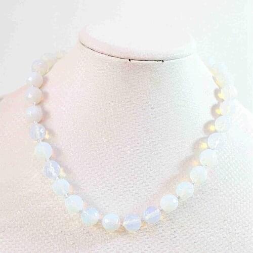 Figaro Chain White Moonstone Oplite 8mm 10mm 12mm 14mm 16mm Faceted Round Beads Diy Women Chains Necklace 18inch B645