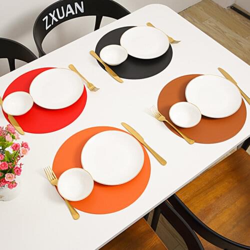 Color Tableware Pad Placemat PU Leather Table Mat Heat Insulation Non-Slip Placemats Bowl Coaster Kitchen