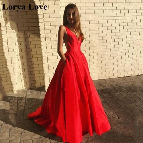 Elegant Red Long Prom Dresses 2020 New Formal Party Sleeveless High Quality Vestidos Backless Satin A-Line Simple Evening Gowns