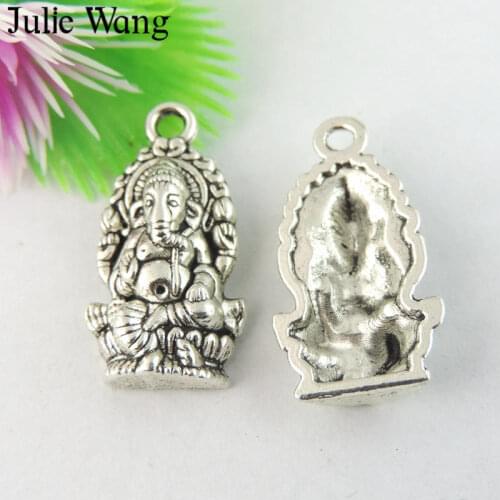 Julie Wang 5-20PCS Ganesha Charms Alloy Antique Silver Color Buddha Elephant God Bracelet Pendant Jewelry Making Accessory