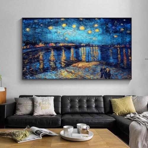 Starry Night on The Rhone River By Vincent Van Gogh Famous Impressionist Artist Oil Paintings on Canvas for Living Room Decor