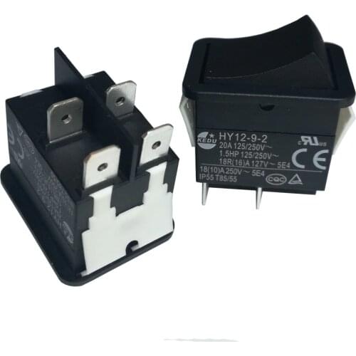 2PCs KEDU HY12-9-2 4Pins 125V Industrial Electrical Power On Off Pushbutton Rocker Switch for Power Tools Black