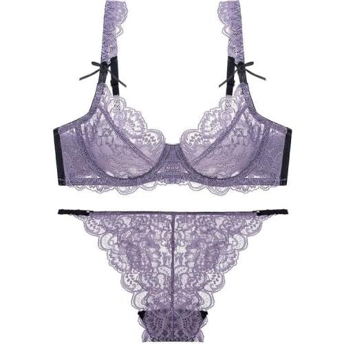 Sexy Ultra Thin Gather Bra and Panties Set Floral Lace Underwear Women Comfortable Multicolor Lace Transparent Brassieres