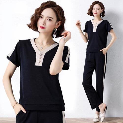 Summer Plus Size 5XL Loose Casual Sports Suit O-neck Top + High Waisted Pants Suits Two-piece Set Tracksuit Women Clothes Y882