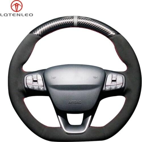 LQTENLEO Carbon Fiber Black Suede Steering Wheel Cover For Ford Focus ST-Line Fiesta ST-Line 2018-2019 Focus Fiesta ST 2018-2020
