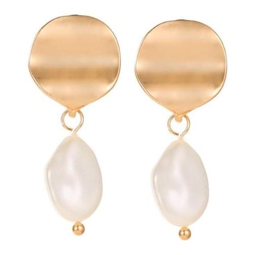 Ex986 Fashion Vintage simple irregular alloy Geometric Round shape pearl earrings trend Womens Jewelry Accessories