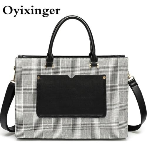 Fashion Womens Briefcase For 14.6" Laptop Leather Bag Portable Women Business Office Briefcases Large Capacity Luxury Handbags