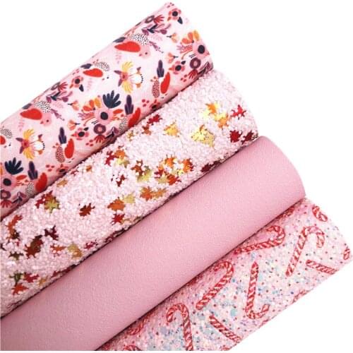 Marble Chunky Glitter Leather Fabric Candy Cane Printed Synthetic Leather Pink Suede Leather For BOWS DIY 21X29CM G543