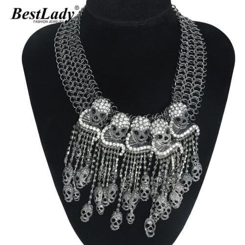 Best Lady 2021 Halloween Exaggerated Skeleton Head Necklace for Women Vintage Large Collar Skull Necklace Jewelry Party Gifts