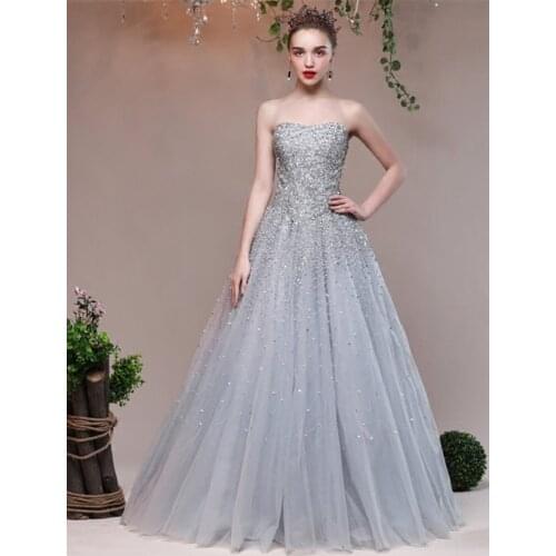 Attractive A-Line Sweetheart Beading Sleeveless Beading Prom Dresses 2019 Prom Dress Silver Evening Party Gowns robe de soriee