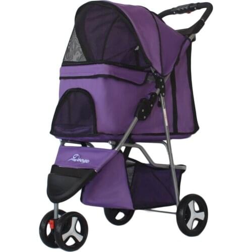 Outdoor Pet Cart Dog Cat Carrier Pet Stroller Multicolor Oxford Cloth Steel Pipe High-intensity 4-wheels One-key Folding