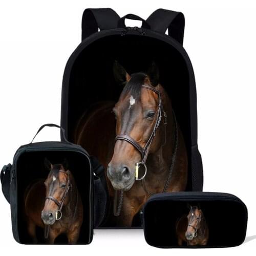 2021 School Backpack Fashion 3D Wild Horse 3D Print Casual Children Book Bag 3pcs/Set School Bags Student Back Pack Schoolbags