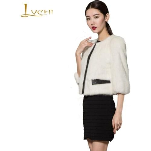 LVCHI Winter Womens Real Fur Coat 2019 Leather Black White Fashion Short Mink Coat Medium Overcoats Full Pelt Street Mink Coat
