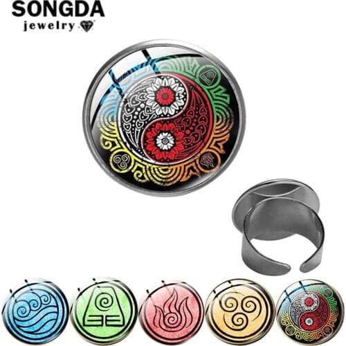 SONGDA Rings New Avatar The Last Airbender Badge Ring Legend Of Korra Water Tribe Glass Cabochon Jewelry Kids Christmas Gifts