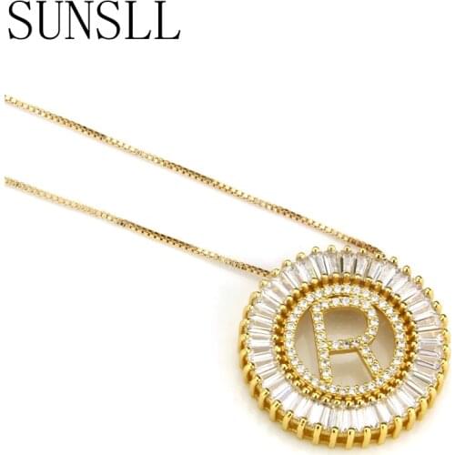 SUNSLL Gold / Silver Color Copper White Cubic Zirconia A-Z 26 letter necklace women Fashion necklace Jewelry CZ Colar Feminina