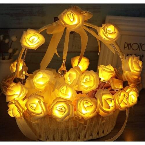 Battery Operated LED Rose Lights Steady On Artificial Flower Lights Valentines Day Decoration Wedding Party Fairy String Lights