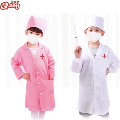Best pretend play nurse doctor uniform cloth with cap girls boys gift Montessori educational toy white pink uniform 2020
